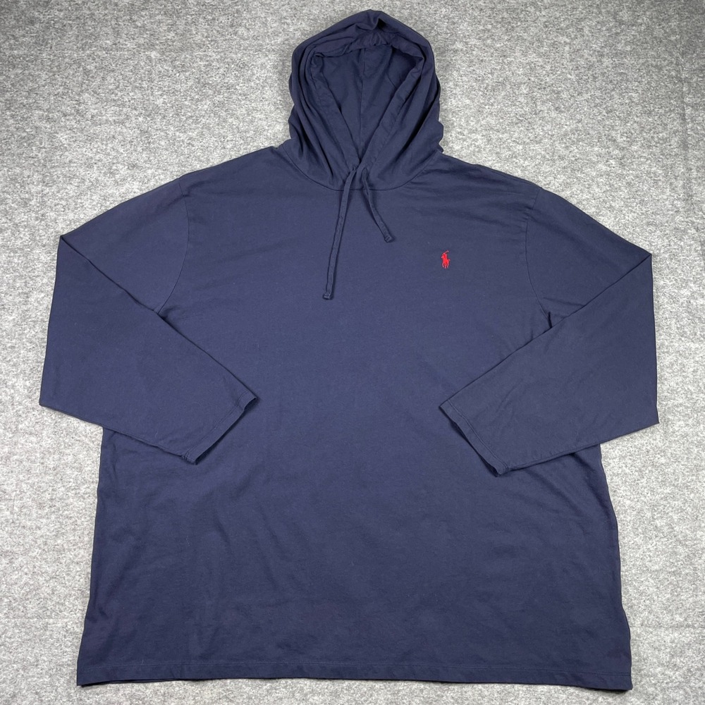 Polo Ralph Lauren Hoodie Mens 4XB Navy Blue Long Sleeve Jersey T-Shirt Pullover